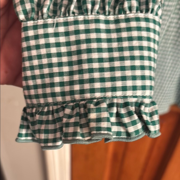 LaRoque Original Green Gingham Blouse with Neck Tie - Picture 3 of 6